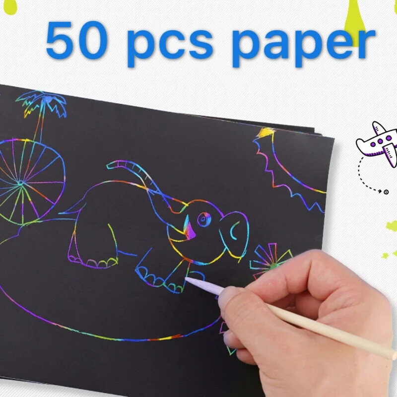 

Magic Color Scratch Art Paper Cards Painting Coloring for Children Creative Drawing Toys Set Educational 50 pcs