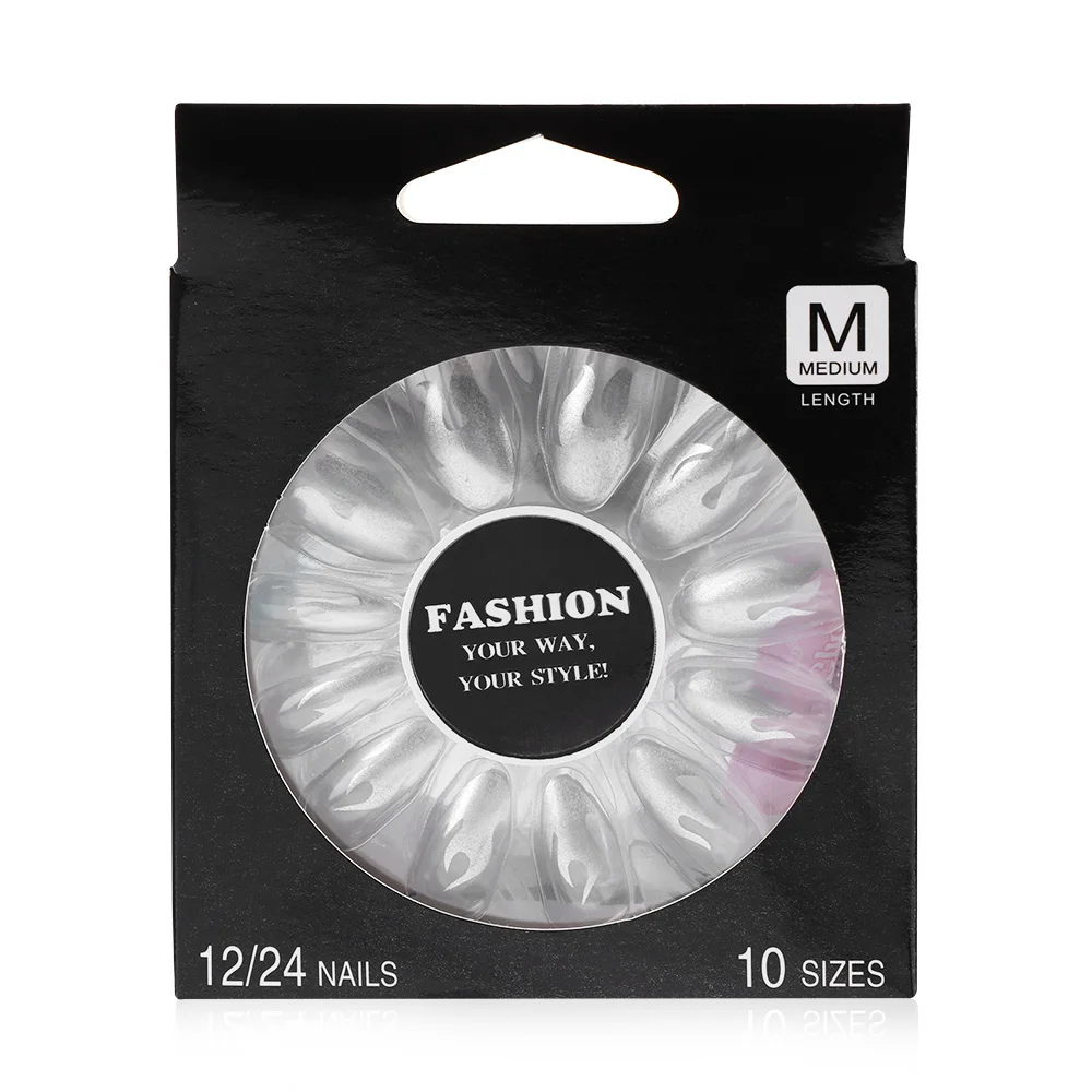 24PCS Nail Patches Stickers With Glue Full Cover Manicure Stencil Stickers Holographic Fire Flame Round Head Nail Art Decoration
