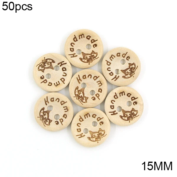 Butterfly 15mm 50 шт. несколько стилей Кнопка ручной работы деревянная пуговица поделки своими руками натуральный Цвет круглый любовное письмо пуговицы с 2 отверстиями для пошива одежды - Цвет: Butterfly 15mm