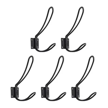

5x Black Antique Wall Door Metal Hooks Hanger For Key Clothes Coat Hat Bags Black