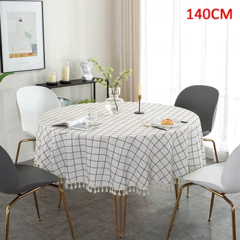 

Dining Room Banquet Reusable Polyester Round With Tassel Kitchen Protective Home Table Cloth Universal Dustproof Lattice Pattern
