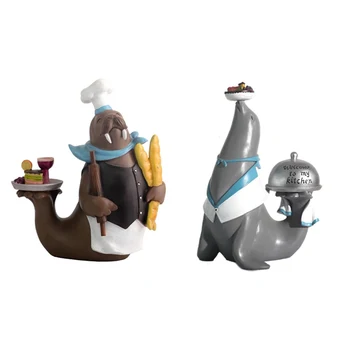 

[MGT]Nordic style sea lion seal chef cartoon animal resin sculpture decoration creative home decoration cute gift