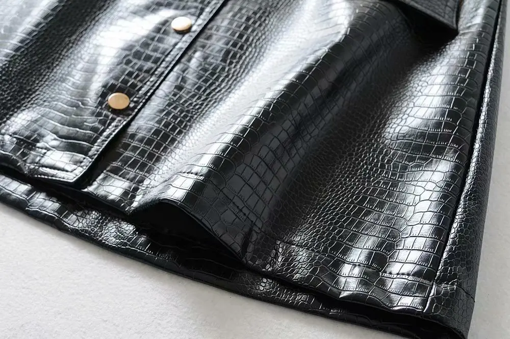 Осенняя мини-юбка ZA из искусственной кожи с ремнем, женская модная мини-юбка из искусственной кожи со съемным ремнем и карманом с клапаном, с одной пряжкой на груди