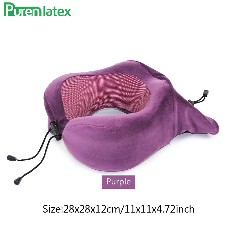 Purple Медленный отскок мягкое пространство пены памяти u-образная дорожная Подушка шейного отдела позвоночника шеи защиты портативный здравоохранения с сумкой для хранения набор - Цвет: Purple