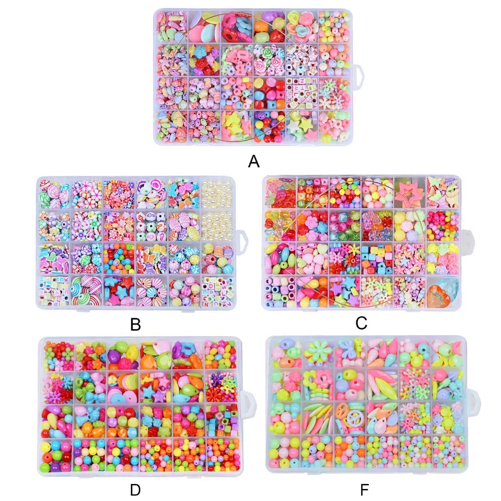 Дети девочек 550 шт разноцветные акриловые бусины комплект с коробкой игрушек для самостоятельного изготовления ювелирных изделий