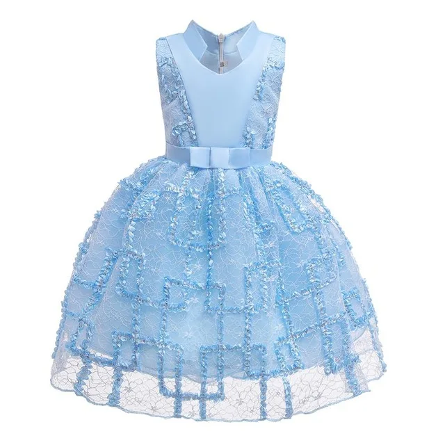Blue Новогодний костюм для девочки;Кружевной бант без рукавов пышное нарядное платье для девочки;платье принцессы свадебной вечеринки детская одежда;карнавальные костюмы для девочек;детские платья;3,4,5,6,8,9,10 лет - Цвет: Blue
