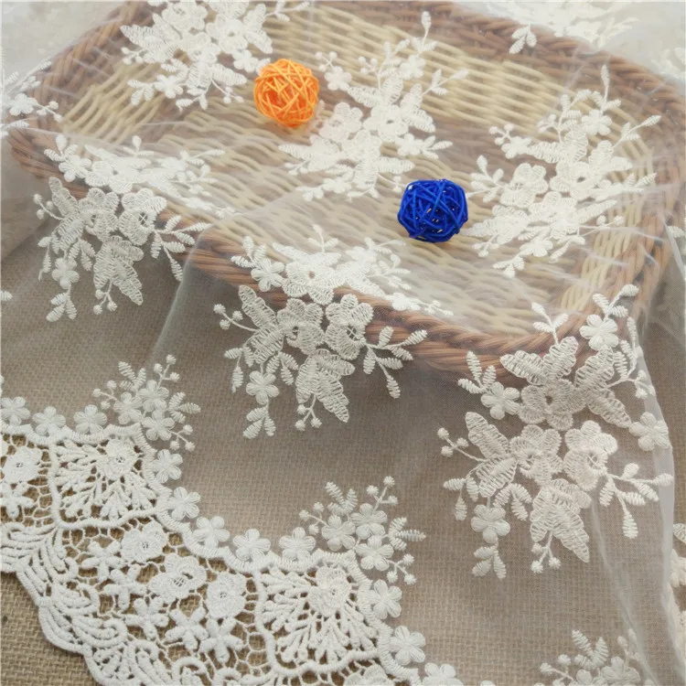 

Wide 130cm Cotton Thread Hollowed Out Water Soluble Mesh Flower Cluster Embroidery Beige Color Curtain Home Lace Fabric RS2568