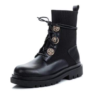 

2020 new autumn and winter shoes women retro mid-tube socks ladies short boots flat heel thick heel British style women's shoes
