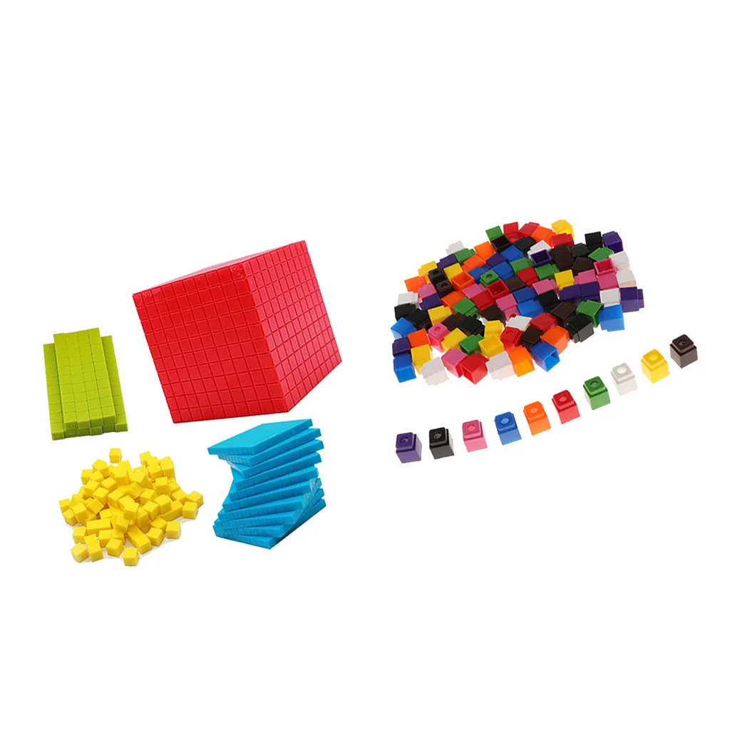 Children Montessori Math Materials Decimal Group Cube Blocks with Connecting Linking Blocks (221Pieces)