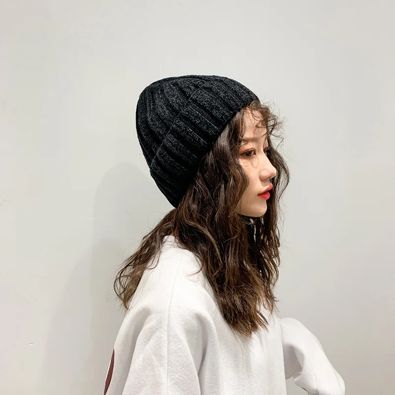 Зимняя вязаная женская шапка, одноцветная шапка Skullies Beanies в стиле хип-хоп, женская зимняя шапка, осенняя шапка, Лыжная шапка
