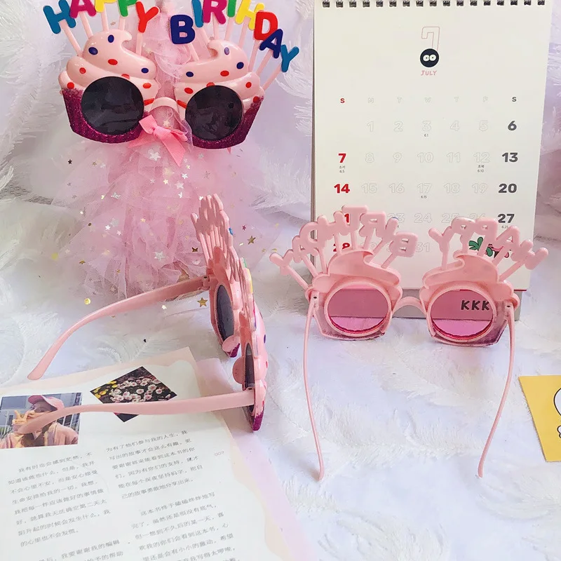 Happy birthday funny glasses gift personality pink ice cream funny toys selfie props party toys