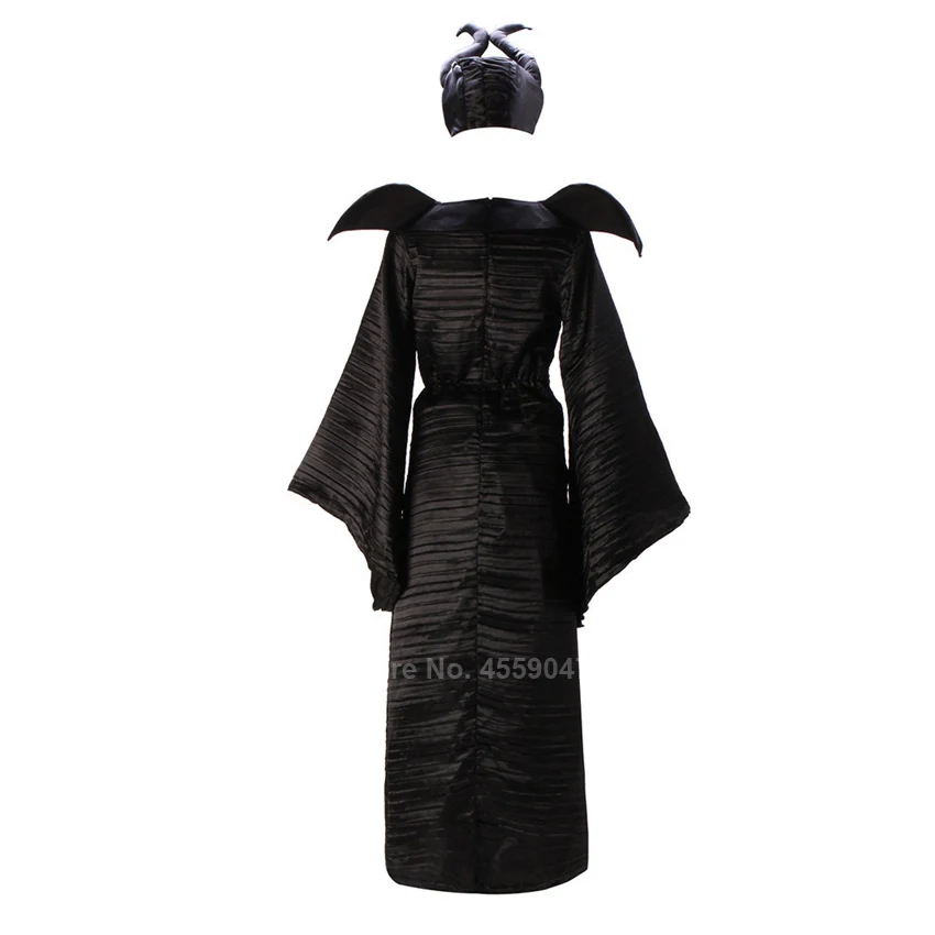 С рогами Малефисента маскарадные костюмы черный страшный Хэллоуин женщин ведьмы платье вампира средневековый Готический карнавал одежда - Цвет: Dress and horns