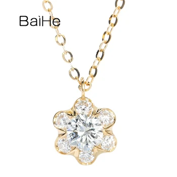 شراءBAIHE الصلبة 18K الأبيض/الأصفر/الوردي الذهب 0.11CT/0.19CT/0.39CT الماس الطبيعي زهرة قلادة عقد ألماس المرأة 2020 новинка