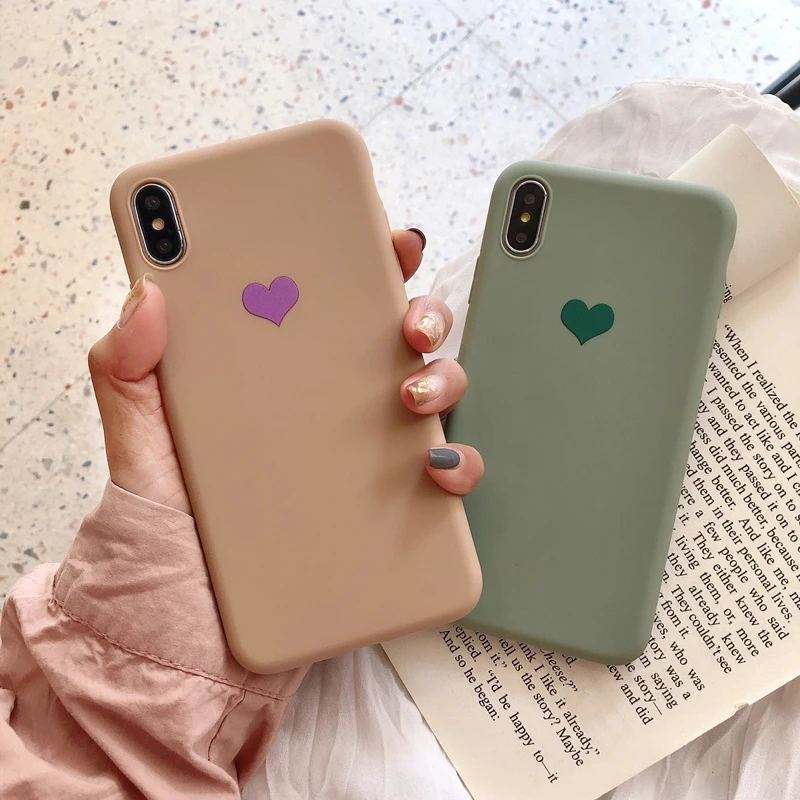 

SUYACS Vintage Love Heart Phone Case For iPhone XR X XS XS Max Case For iPhone 7 8 6 Plus Soft Candy Color Phone Back Cover Capa