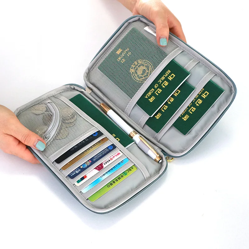 

Travel abroad passport package multi-function document package ticket clip money card storage zipper credit card business card