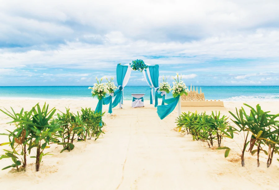 Laeacco морской пляж цветы Свадебная церемония путь фотографические фоны Индивидуальные фотографии фонов для фотостудии - Цвет: NBK29798