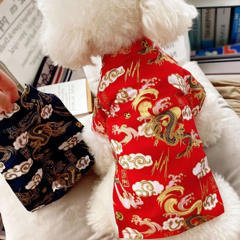 Pet Clothes Chinese New Year Dog Tang Suit For Dogs Cheongsam Winter Coat Jacket Spring Festival Clothing Costume | Дом и сад
