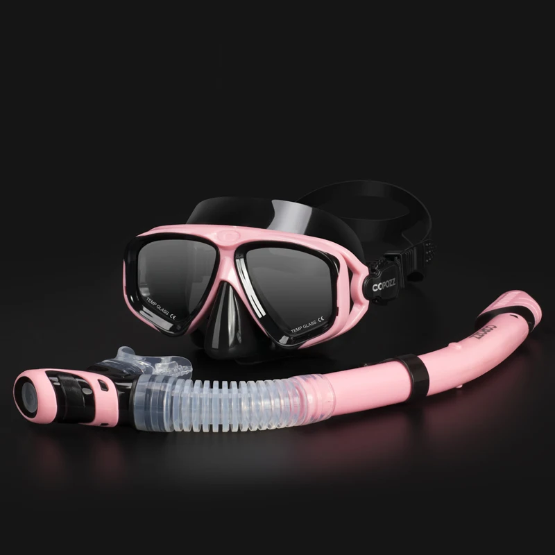 Black pink set Copozz профессиональный Дайвинг Маска для подводного плавания, ныряния с дыхательной трубкой Анти-туман очки трубочка с очками для напитков комплект Для мужчин Для женщин силиконовый снаряжение для бассейна - Цвет: Black pink set