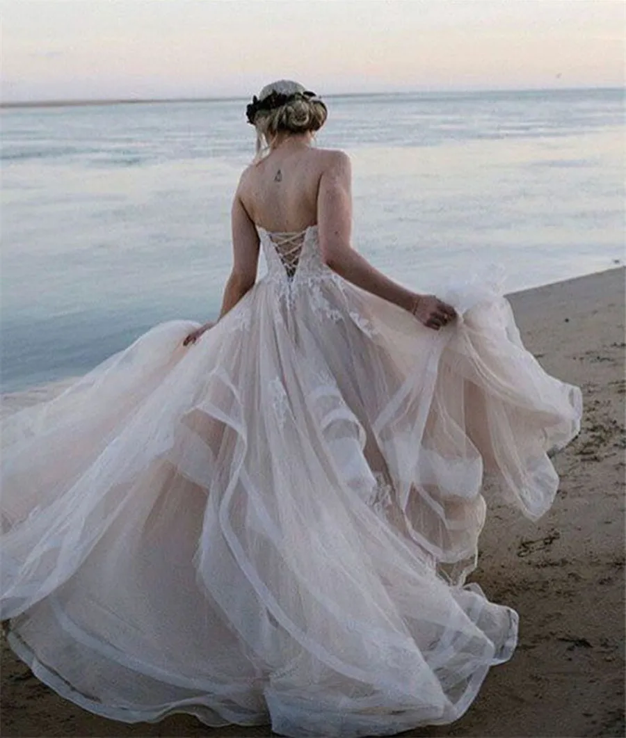  vestido de noiva Princess Ball Gown Wedding Dress Sexy Strapless Bride Wedding Gowns White Ivory Lace Appliques Wedding Dress (2)