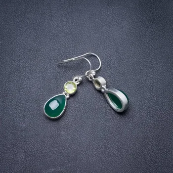 

Natural Chrysoprase and Peridot Handmade Unique 925 Sterling Silver Earrings 1.25" Y3507