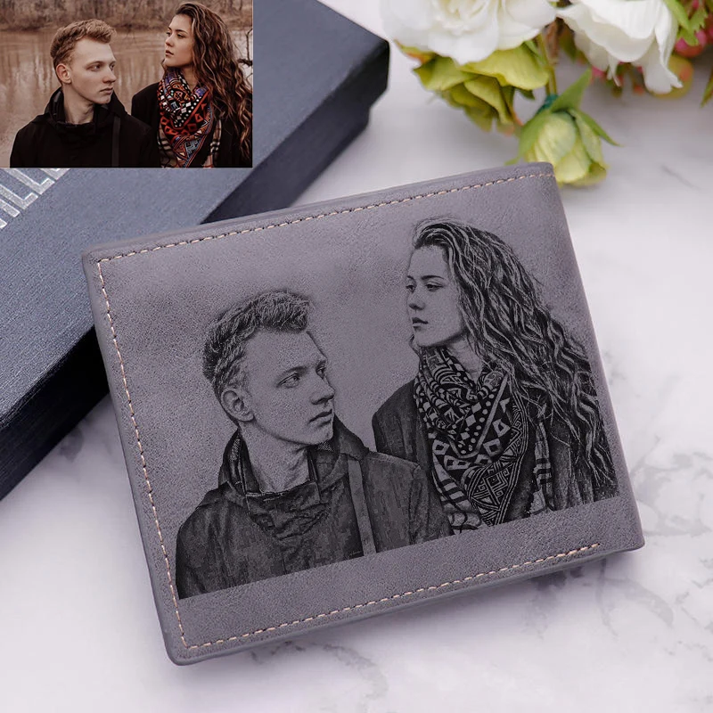 

Men's Custom Engraving Photo Wallet Bag Multi-Function Short Zipper Picture Wallet Personalized Custom Father's Day Gift Purse