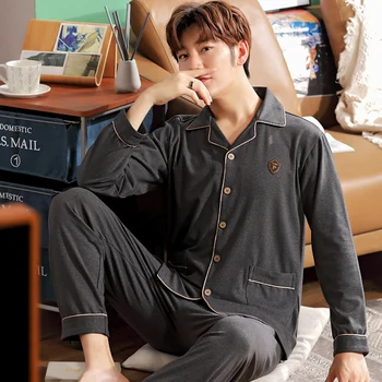 

MANTLCONX Spring Cotton Pajamas Men Long Sleeve Pajamas Set Male Casual Comfortable Sleepwear Man Pyjamas Suit Sleep Clothing
