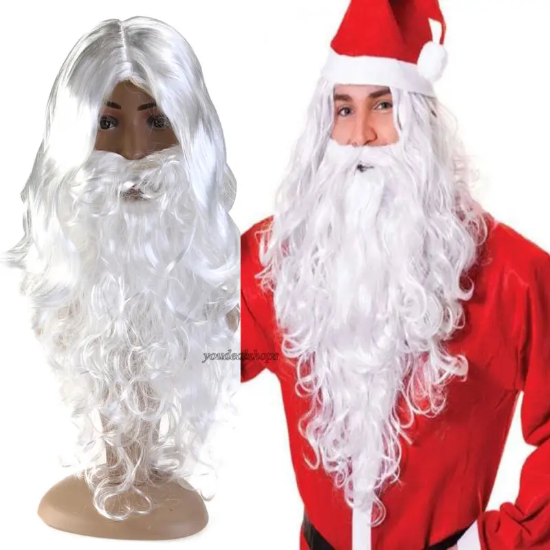 1 Набор Делюкс год Deluxe белое нарядное платье в стиле Санты, костюм парик и борода пижамный комплект на Рождество, Хэллоуин