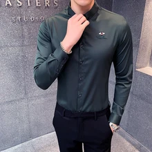 Высококачественная Мужская одежда, рубашки с длинным рукавом, приталенная белая деловая рубашка, деловая Мужская Черная умная Повседневная блуза