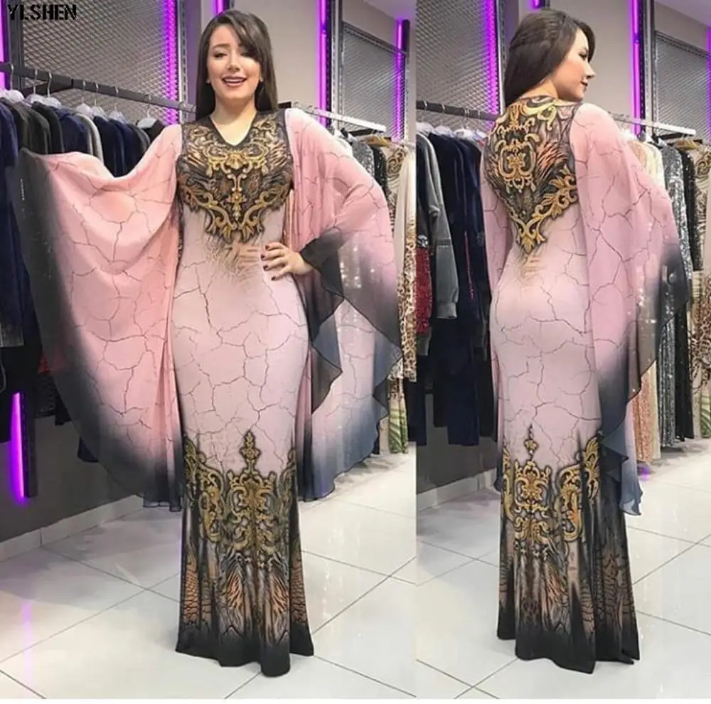 Style2 Pink Новые африканские платья для женщин с принтом Дашики африканская одежда Базен Riche Сексуальное Тонкое с рюшами рукавом v-образным вырезом вечернее длинное платье Африка - Цвет: Style2 Pink