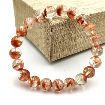 

Top Natural Orange White Sericite Snow Red Phantom Bracelet 9mm Crystal Round Bead Stretch Bracelet Best Jewelry AAAAA