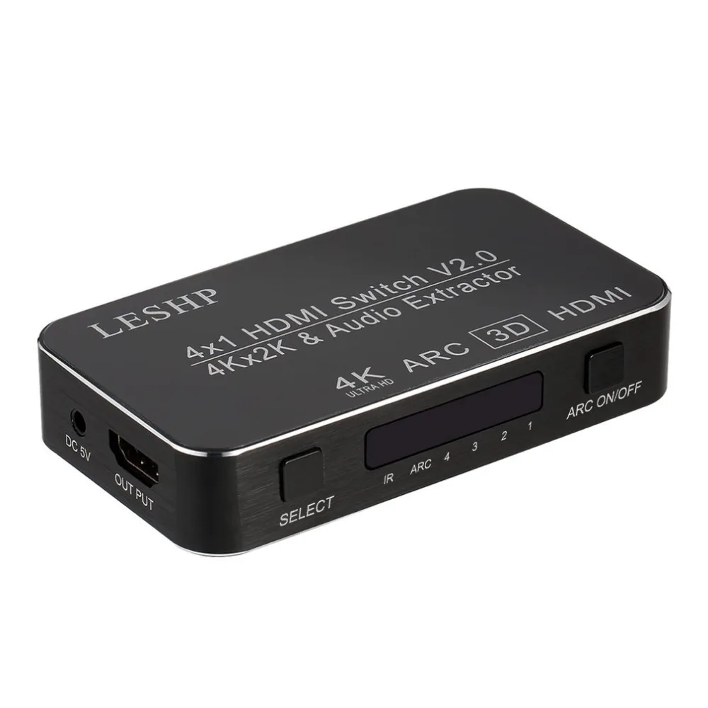 LESHP 4-портовый 4x1 мультимедийный интерфейс высокой четкости HDMI переключатель V2.0 4K x 2K ARC Full HD 1080P Sup порт s MHL светодиодный индикатор