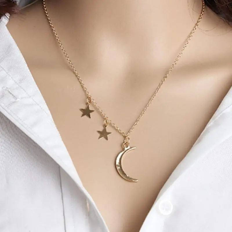Fashion Jewelry Gold Color Star Moon Long Pendant Necklaces For Women Multiple Layers Chain Hot Sale Bohemia Style | Украшения и