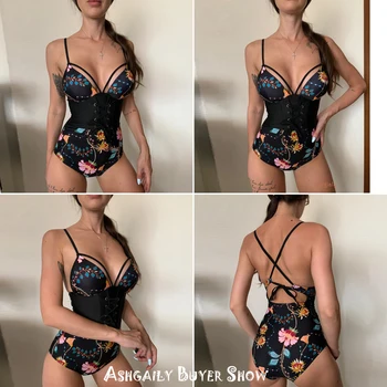 

2020 New Abdomen Control Wasit Push Up Swimsuit Print Swimwear Vintage Retro Bathing Suits Bodysuit Beach Wear Backless XXXL