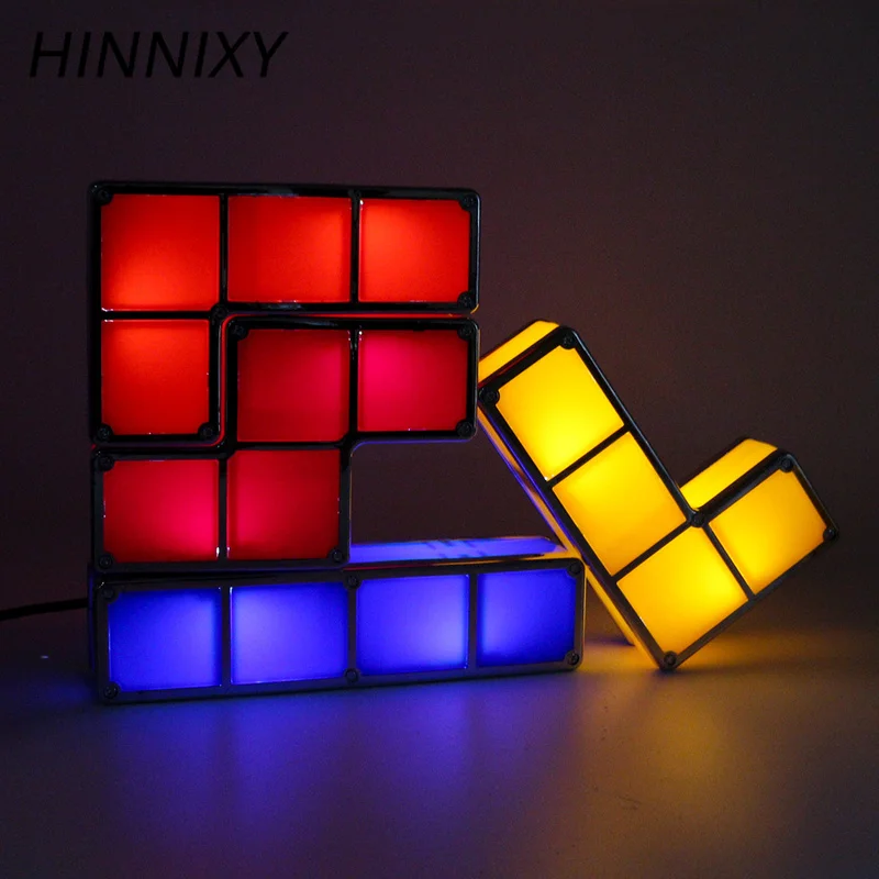 Skup Hinnixy Baby Night Light DIY puzzle tetris Lights stackowalne kostki nowe zabawki nocne kolorowe diody led dekoracyjna z lampkami prezent dla dzieci