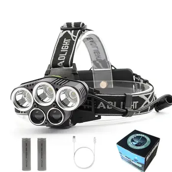 

IR Sensor Headlight LED Headlamp Fishing T6 Head Torch USB Charging 5 Led Light Lamp Lantern Long-range Headlights 18650 Battery