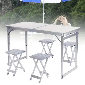 

Outdoor Folding Table Chair Aluminium Alloy Height Adjustable Camping Picnic Table Waterproof Durable Table Desk With 4 Stools