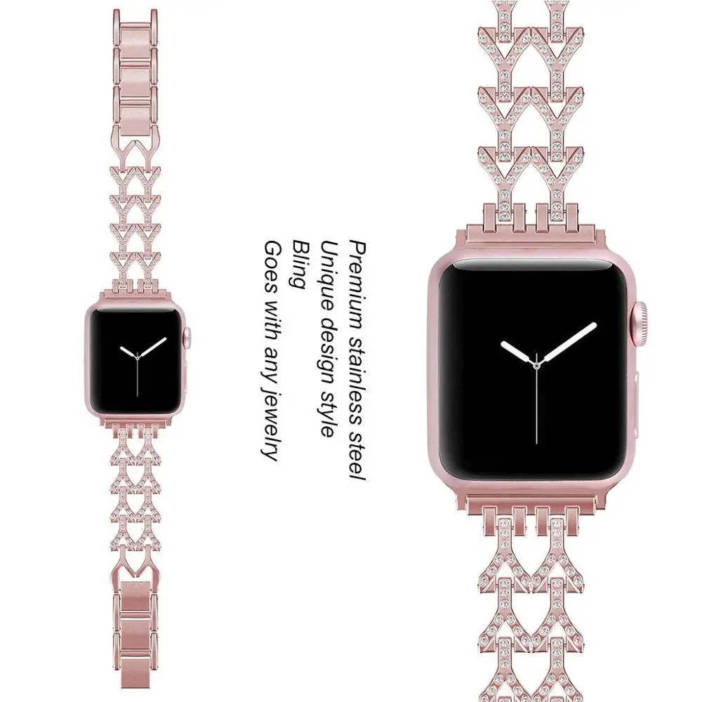Ремешок для часов Apple Watch из нержавеющей стали 38 мм 42 бриллиантовый Дамский