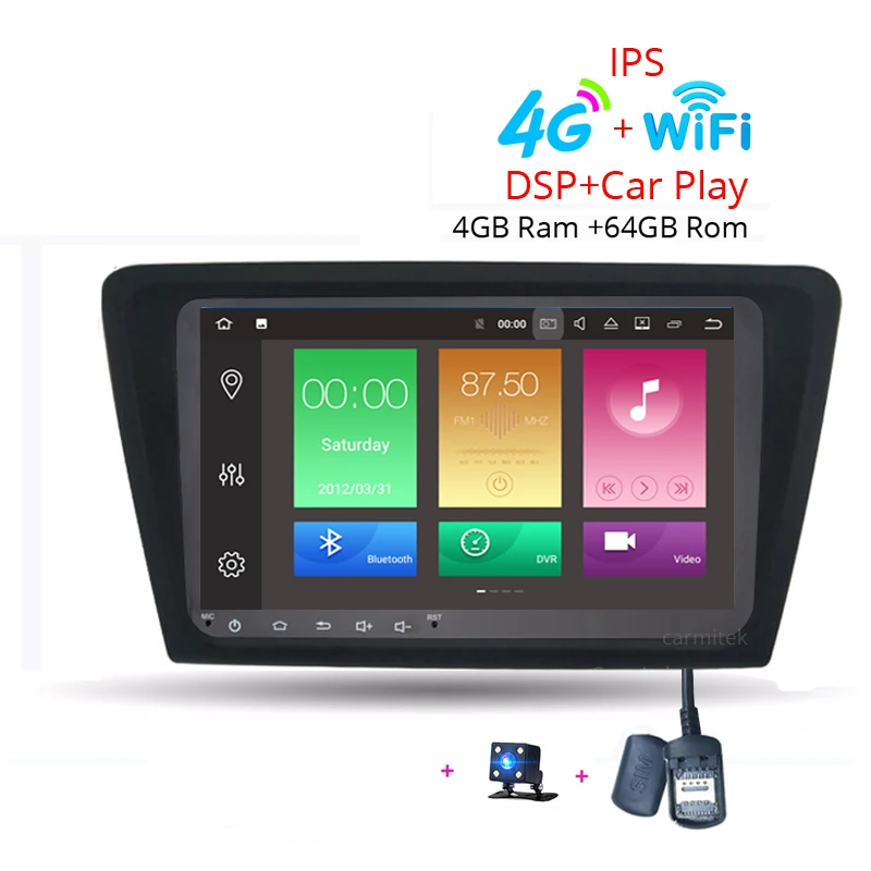 4G 64G Car Play DSP ips Android радио gps Мультимедиа для VW Skoda Rapid 2013- для Volkswage Santana - Цвет: 4G 64g  Rear Cam