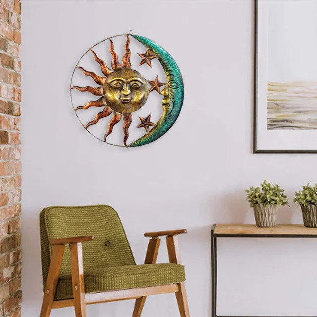 Kovácsoltvas Vasárnap Hold Fém Művészet Függő Medál Háttér Fal Nappali Dekoráció Szüreti Dísz Kültéri Otthoni Dekorációhoz - Image 3