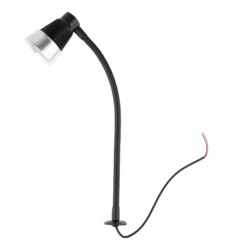 MagiDeal 2pcs Gooseneck LED Reading Lamp Headboard Wall Surface Mount Black