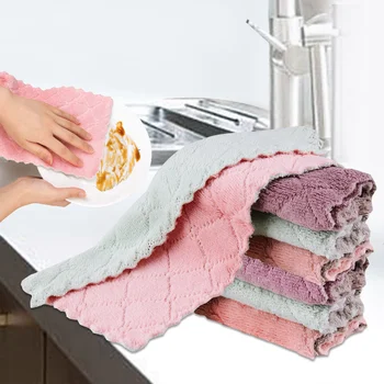 

5 Pcs High Quality Cleaning Towel For Kitchen Super Absorbent Microfiber Household Dish Cloth Thicker Double-layer Washing Cloth