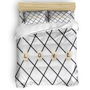 

Valentines Day Art Love Grid Pattern Duvet Cover Set 3/4pcs Bedding Set Bed Sheet Pillowcases Cover Set