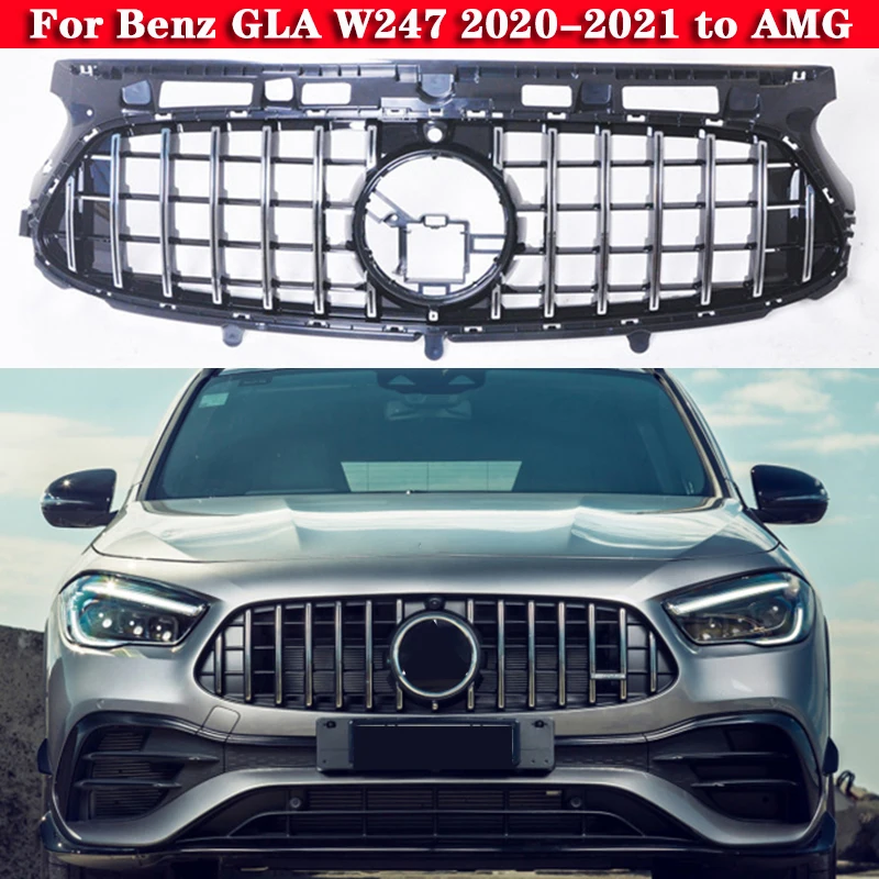 

Car front bumpe Middle grille for Mercedes-Benz GLA W247 GLA220 GLA250 2020-2021 to AMG GLA45 GLA35 Diamond GT Center grill