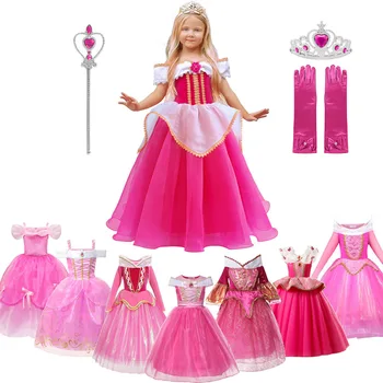 

Girls Aurora Princess Costume Children Drop Shoulder Sleeping Beauty Pageant Party Gown Halloween Fancy Dress Up Clothes