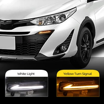 

Car Flashing 2Pcs DLR For Toyota Yaris 2017 2018 2019 LED Car Daytime Running Light Daylight driving yellow turn Fog lamp