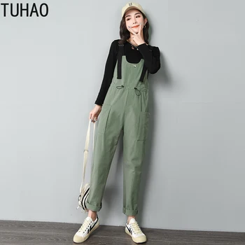 

TUHAO Women Jumpsuit Large Size Loose Casual Denim Overalls for Women Denim Jumpsuits Straps Denim Rompers Jumpsuit WM03
