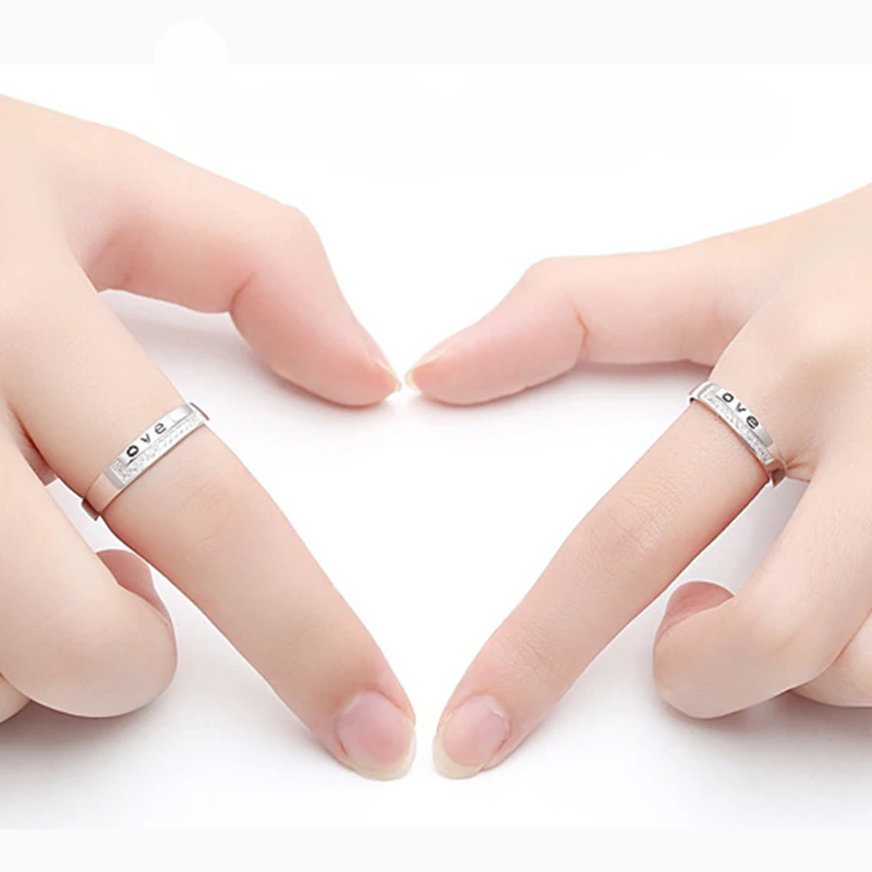 DOYUBO Настоящее серебро 925 проба кольца для влюбленных гравировка любовь кубический с цирконом, изменяемого размера серебряные парные кольца модные ювелирные изделия VB349