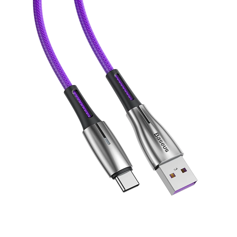 Purple Светодиодный кабель usb type-C Baseus 5A, суперзарядка, кабель USB C, быстрая зарядка 3,0, для huawei mate 30 Pro P30, usb type-C, кабель USB C, код - Цвет: Purple