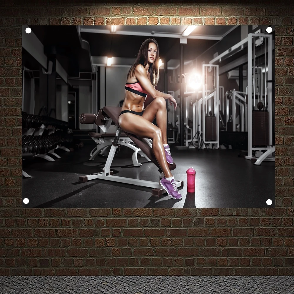 

Fitness Girl Motivational Workout Posters Exercise Bodybuilding Banners Wall Art Flags Canvas Painting Tapestry Gym Wall Decor