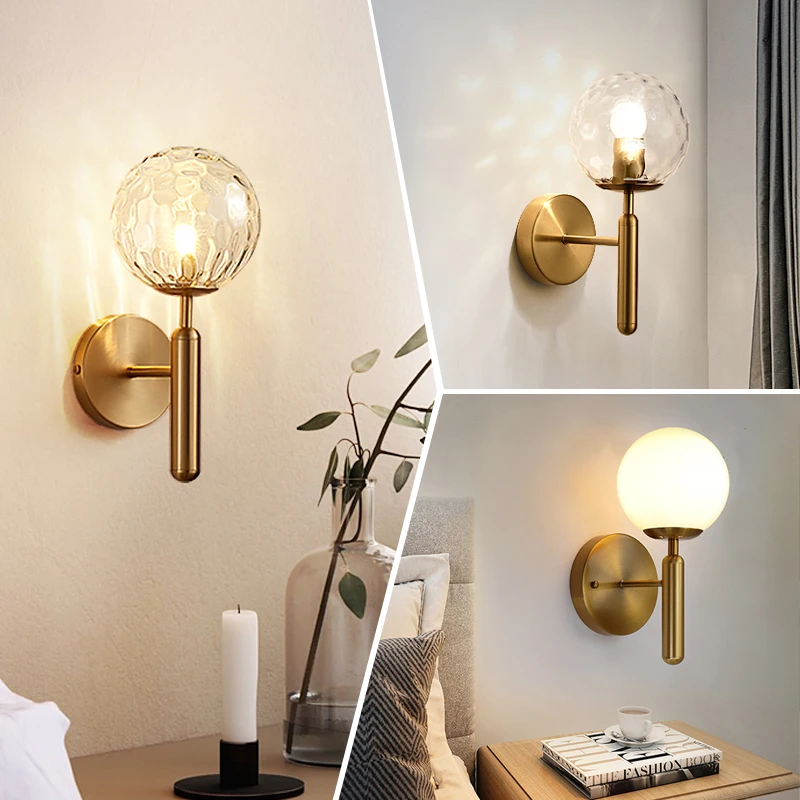 Modern Glass Lampshade Wall Lamps Bedroom Bedside Sofa Background Wall Interior Sconces Entrance Bedroom Closet Luminary
